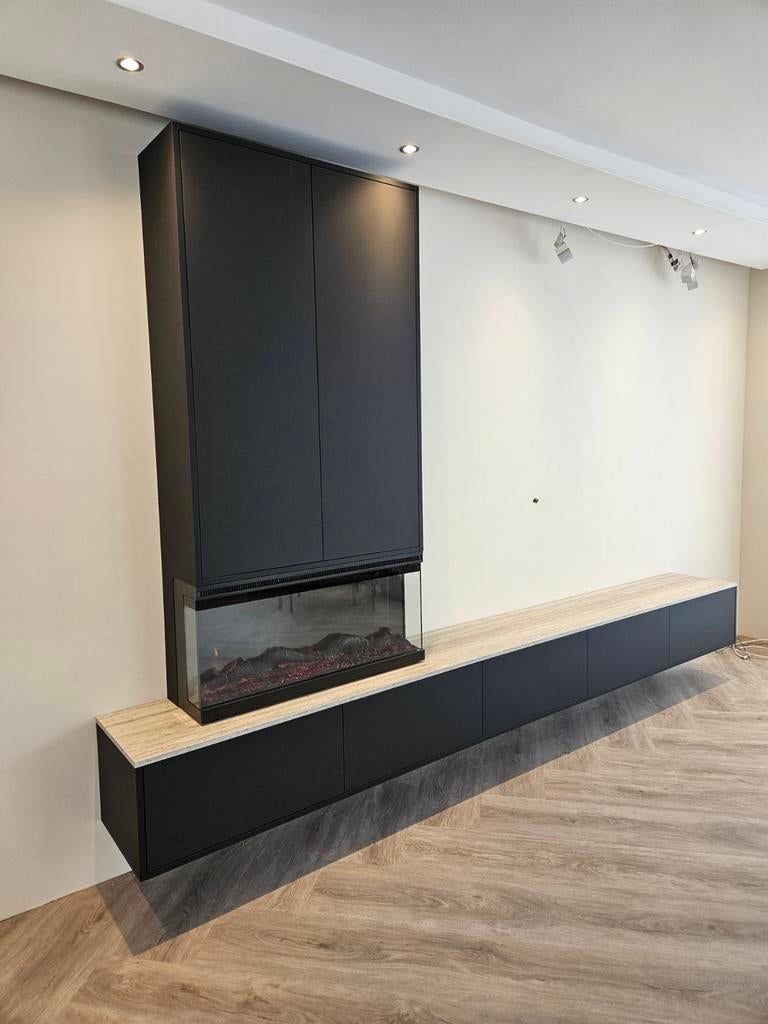 Maatwerk tv-meubel met elektrische haard, 200 cm of meer, Nieuw, Ophalen of Verzenden, 200 cm of meer