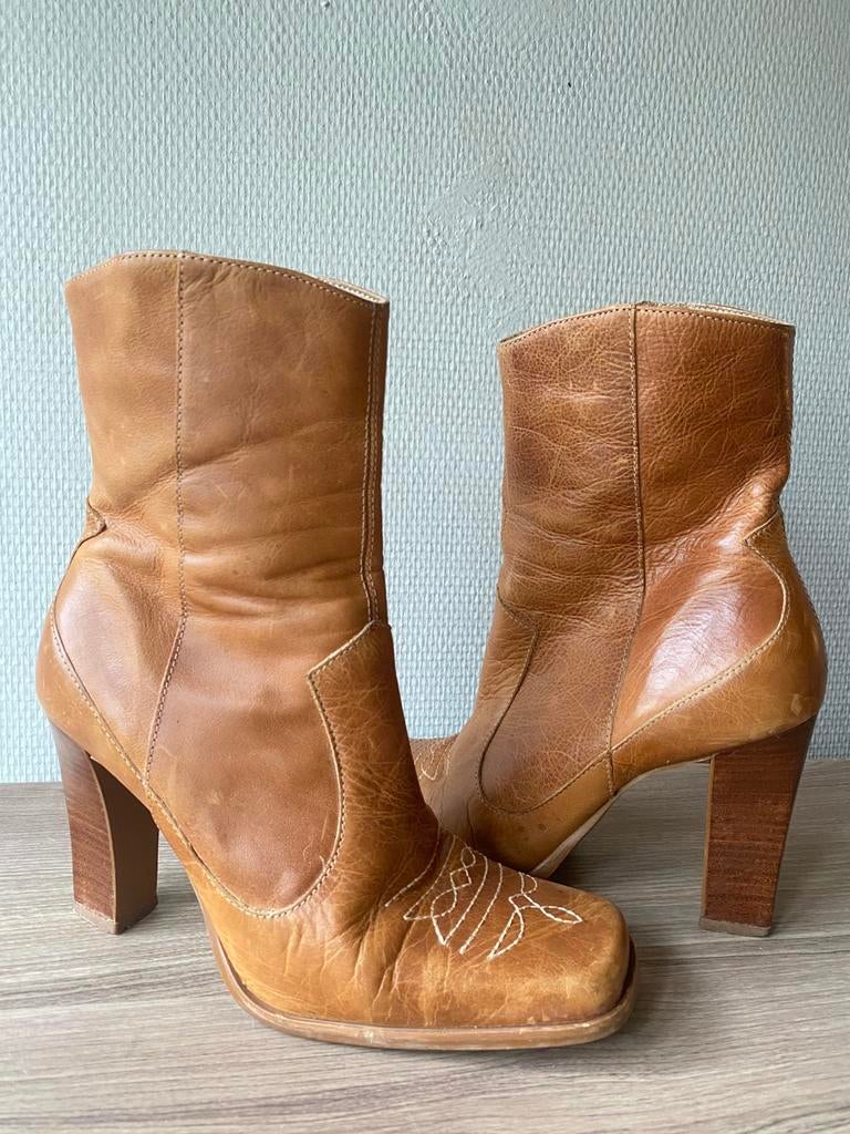 leren western laarzen met hak bruin vintage maat: 38, Ophalen of Verzenden, Zo goed als nieuw, Bruin