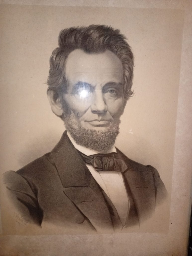 zeer grote litho eind 1800 Abraham Lincoln antiek orig glas, Antiek en Kunst, Kunst | Litho's en Zeefdrukken, Ophalen, Portret en Figuren