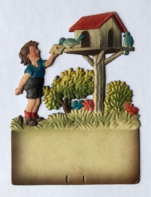 Vintage Dresdner Pappe kalenderhouder € 13,95 per stuk, Ophalen of Verzenden, Voor 1940, Zo goed als nieuw, Prent