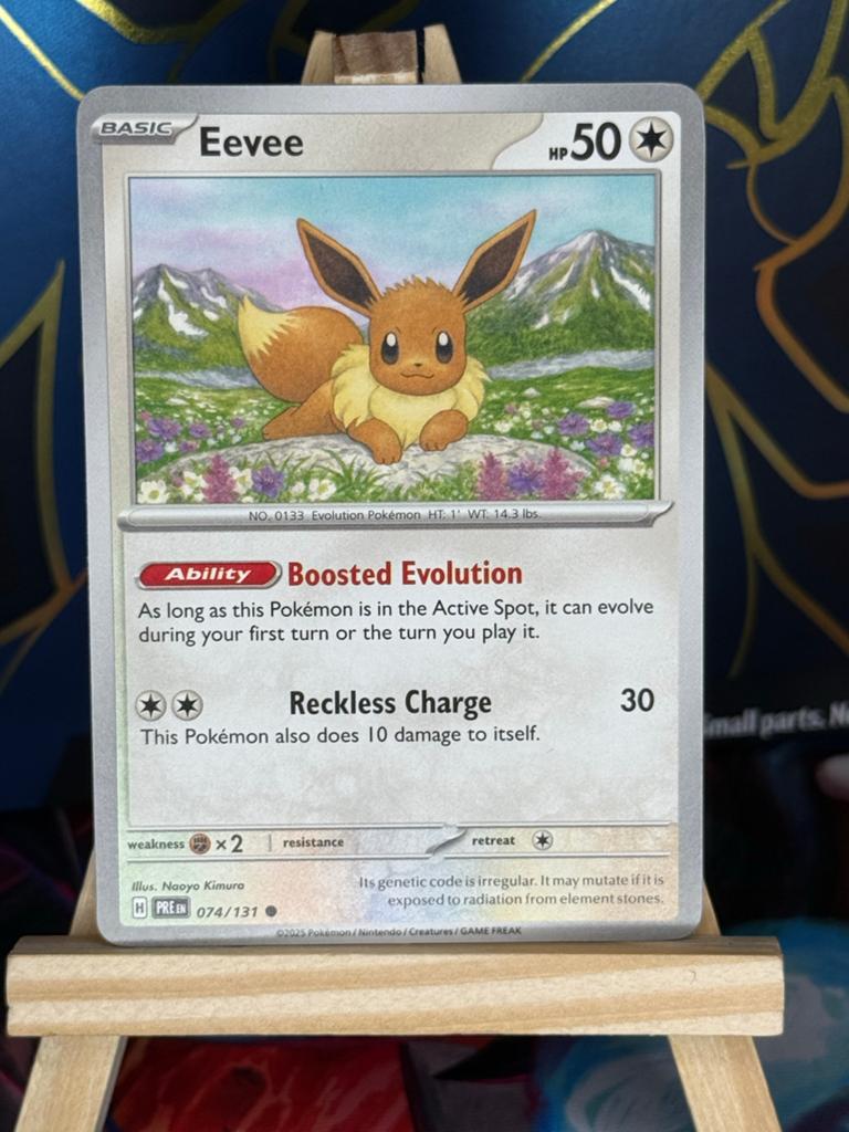 Eevee #74 | Pokemon Prismatic Evolutions, Ophalen of Verzenden, Zo goed als nieuw, Losse kaart