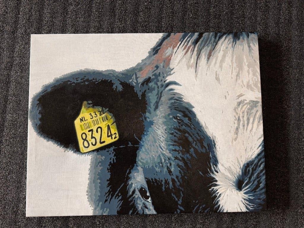 Olieverf schilderij van een Koe, Ophalen, Doek, Realistisch, Dieren