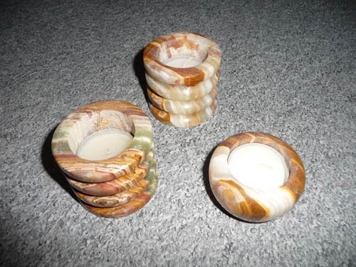 Set van 3 natuurstenen kandelaars, Huis en Inrichting, Ophalen of Verzenden, Zo goed als nieuw