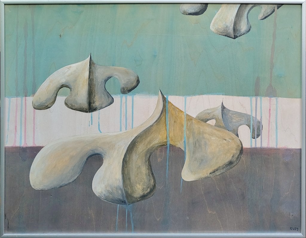 Vliegende figuren - Rie Veeter Alphenaar, Antiek en Kunst, Abstract, Acrylverf, Ophalen of Verzenden, Handgeschilderd