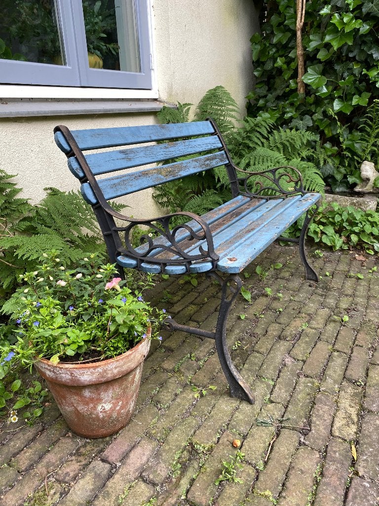 Brocante tuinbankje klassieke oude tuinbank gietijzer & hout, Tuin en Terras, Tuinbanken, Ophalen, Gebruikt, Overige materialen