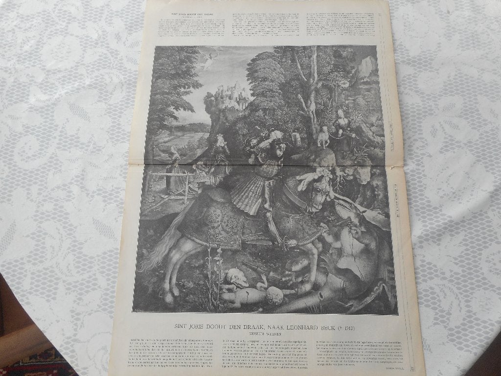 St. Joris doodt den draak. 1910., Ophalen of Verzenden, Voor 1920, Nederland, Knipsel(s)