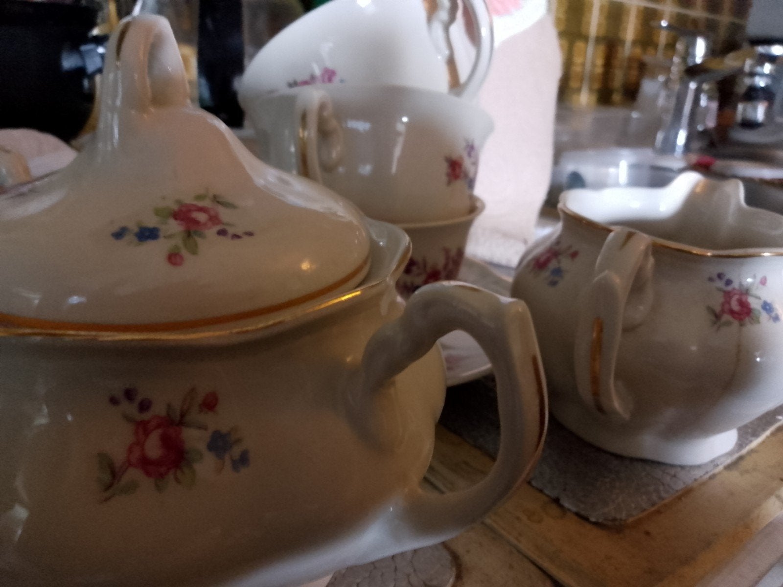 Vintage Chodziez theeservies met bloemmotief, Ophalen of Verzenden