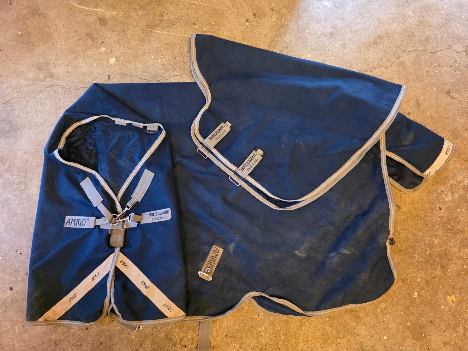 Horseware Amigo 50gr | 6.3 140/190 | bundel 3 liners | Navy, Dieren en Toebehoren, Verzenden, Zo goed als nieuw, Afneembare hals
