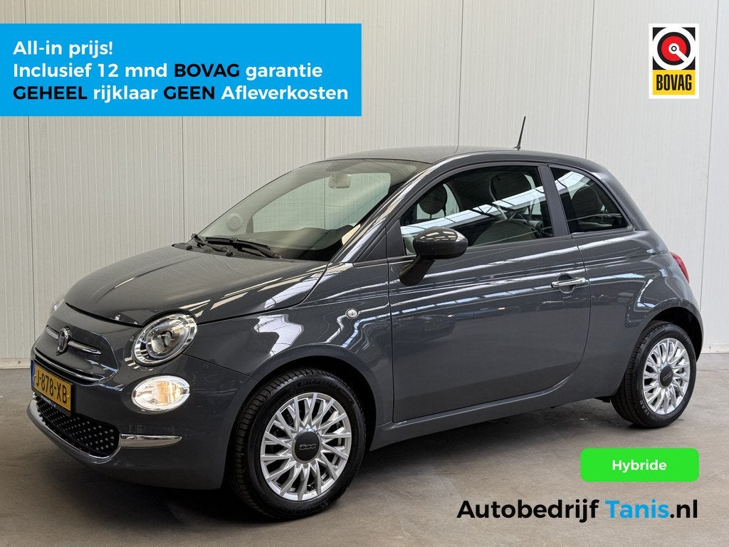 Fiat 500 1.0 Hybrid Lounge AIRCO-NAVI by CARPLAY-LMV-CRUISE, Auto's, Fiat, Voorwielaandrijving, 12 maanden, Stof, Euro 6