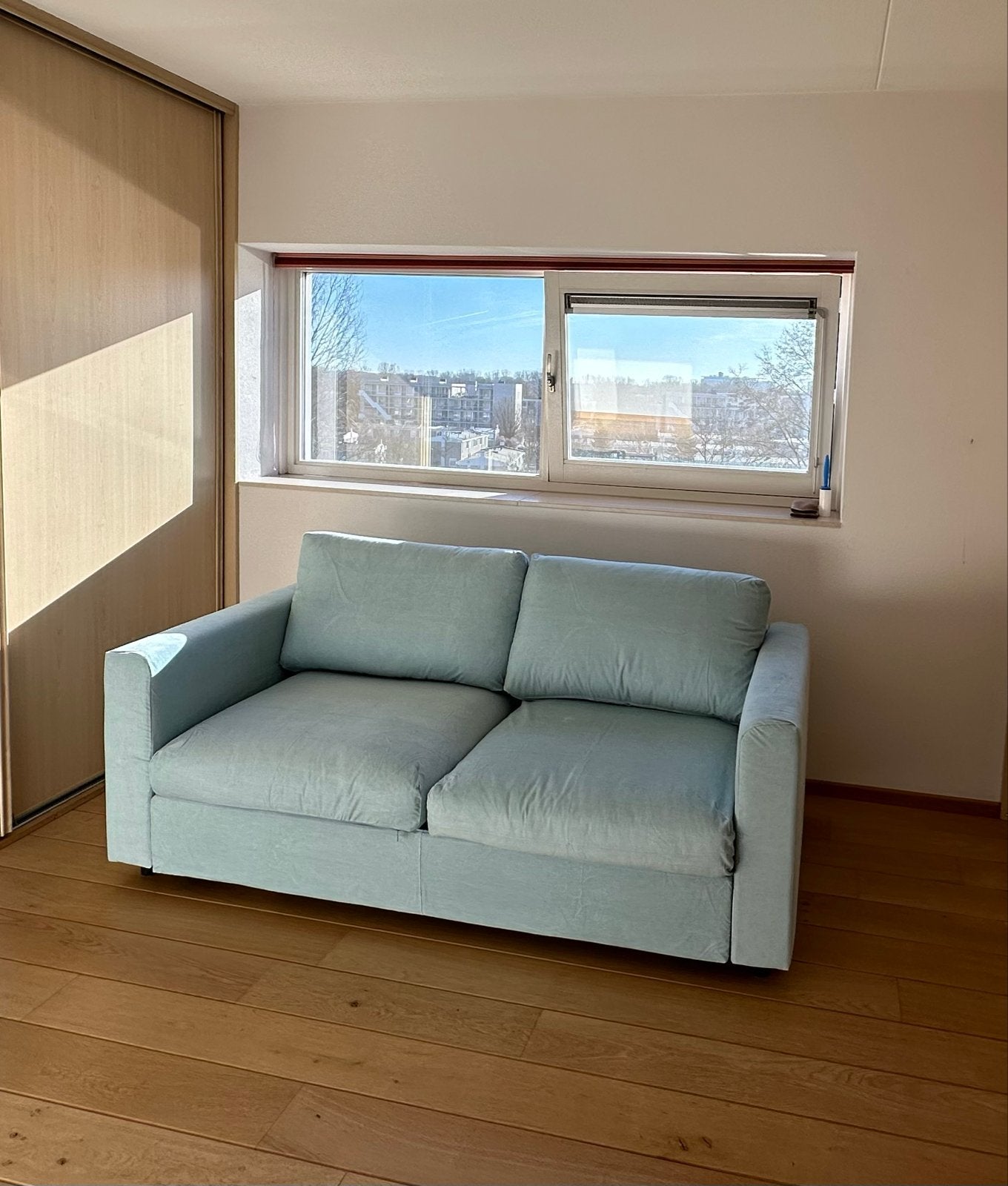 IKEA VIMLE 2-zits Slaapbank – Lichtblauw/Groen – Als Nieuw, Huis en Inrichting, Ophalen, Blauw, Tweepersoons, Zo goed als nieuw