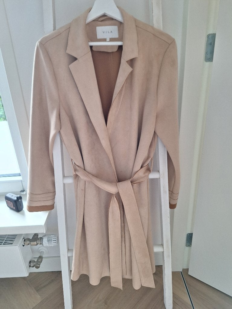 Suedelook jas, Beige, Vila, Maat 46/48 (XL) of groter, Ophalen of Verzenden