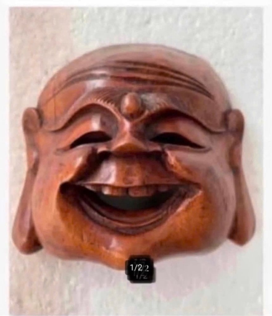 Houten dikke Happy Boeddha lachende geluksbrenger 13 x 12, Ophalen of Verzenden
