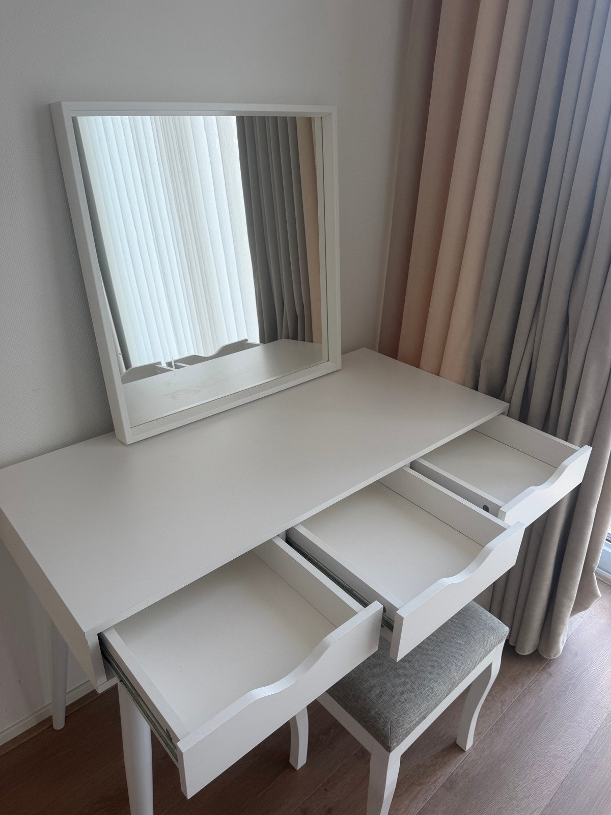 Witte kaptafel met spiegel en 3 lades, Ophalen, Gebruikt, 100 tot 150 cm, Minder dan 100 cm