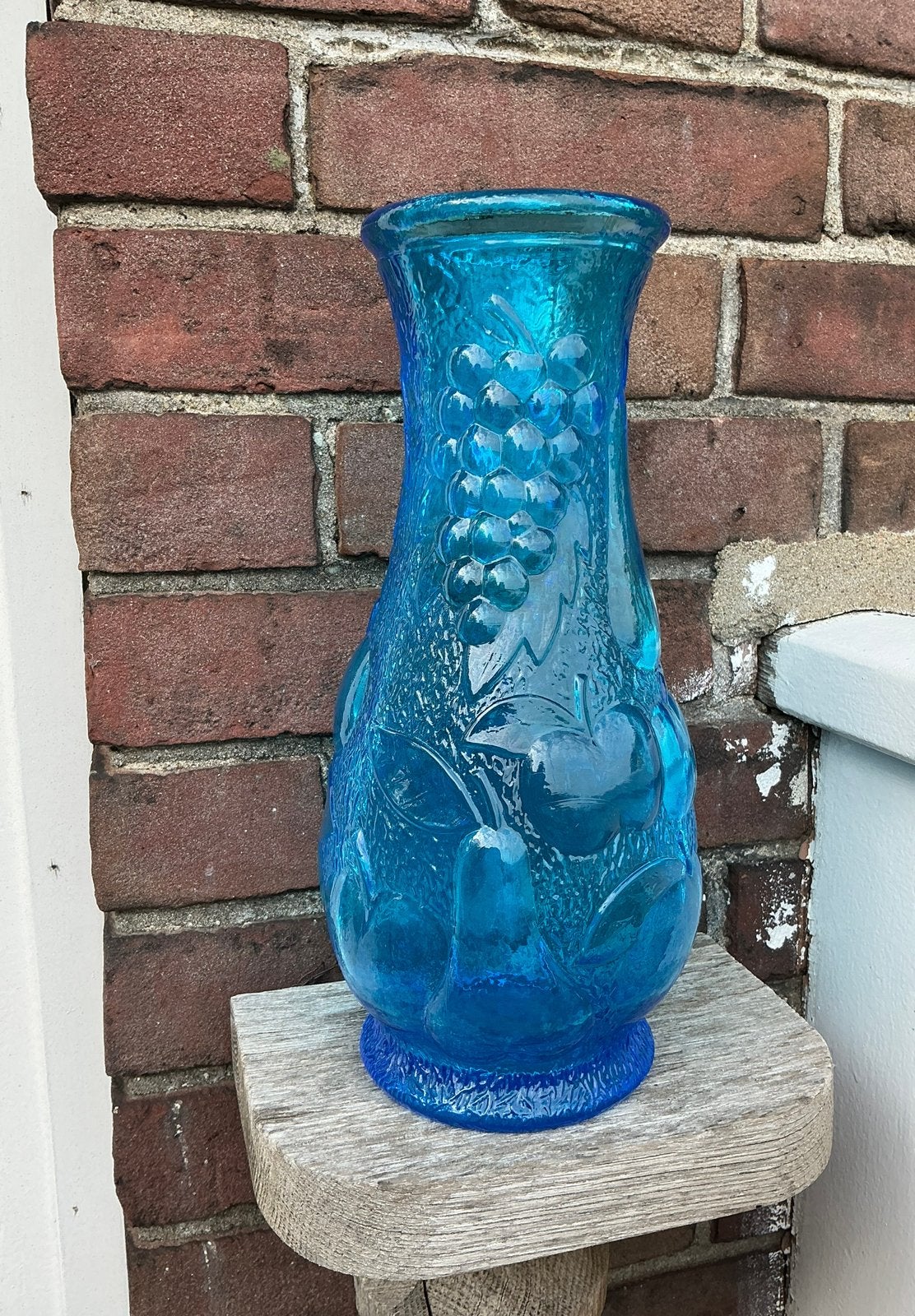 Mooie vaas of karaf v turquoise blauw Empoli glas. Met fruit, Ophalen of Verzenden