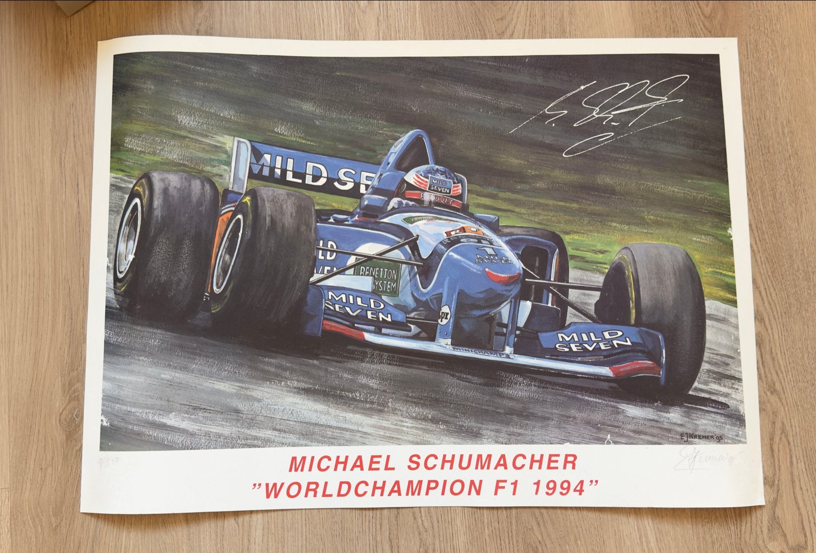 Poster Michael Schumacher F1 1994, Gebruikt, Rechthoekig Liggend, Ophalen of Verzenden, Sport