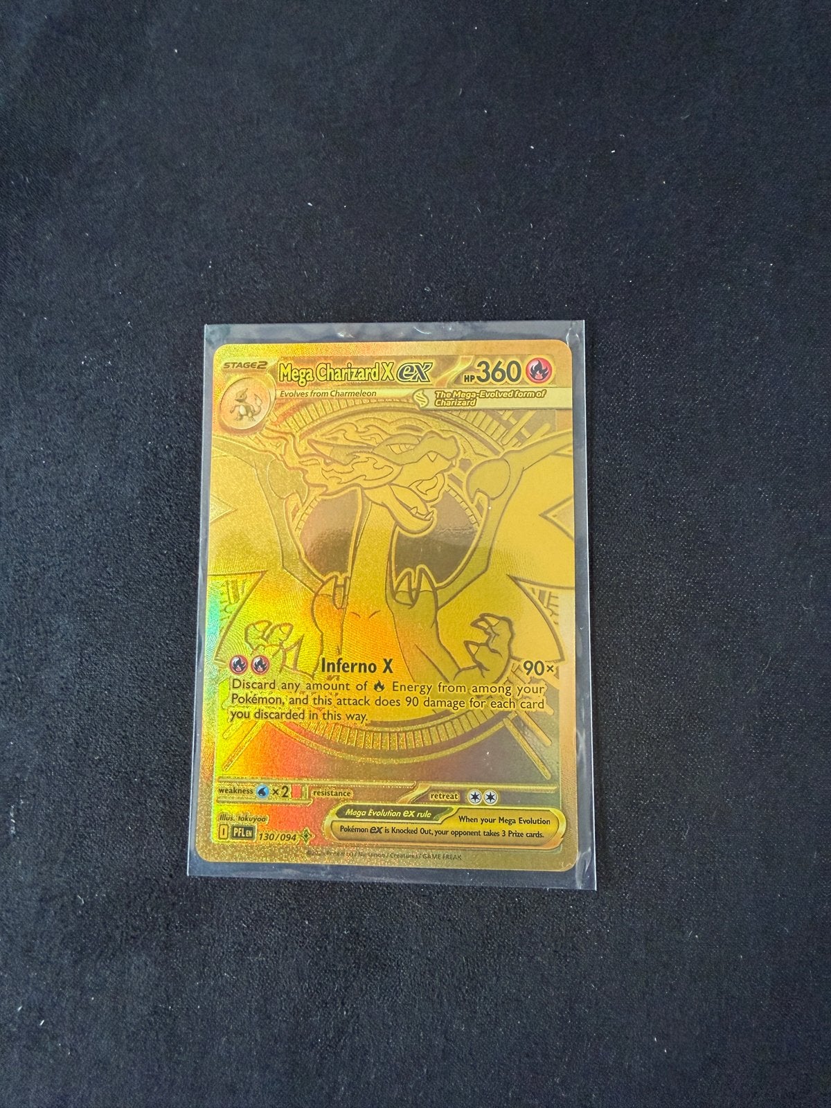 Mega Charizard X EX Gouden Pokémon Kaart pfl 130, Ophalen, Zo goed als nieuw, Losse kaart, Foil