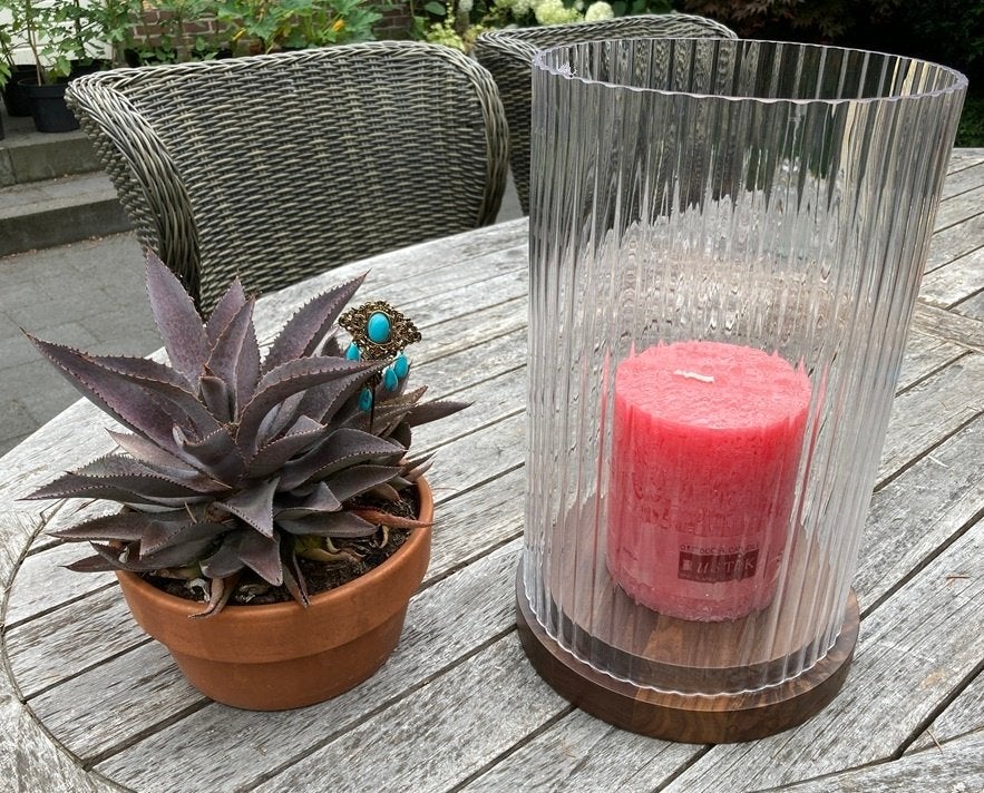 WINDLICHT LUXE XXL RIVERDALE LIZE 40 CM Geribbeld glas& Hout, Ophalen, -, -, Nieuw