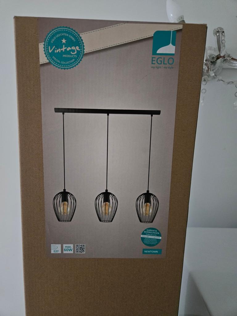 EGLO Newtown Vintage Hanglamp - 3-lichts, Zwart Metaal, Nieuw, Vintage, Industrieel, Ophalen of Verzenden, Metaal