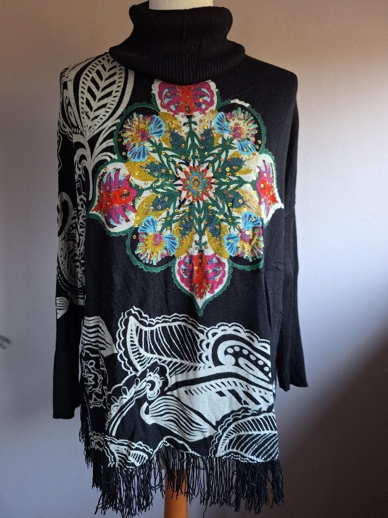 Zwarte aparte stretch kol trui van Desigual, maat M, Kleding | Dames, Maat 38/40 (M), Zwart, Ophalen of Verzenden, Zo goed als nieuw