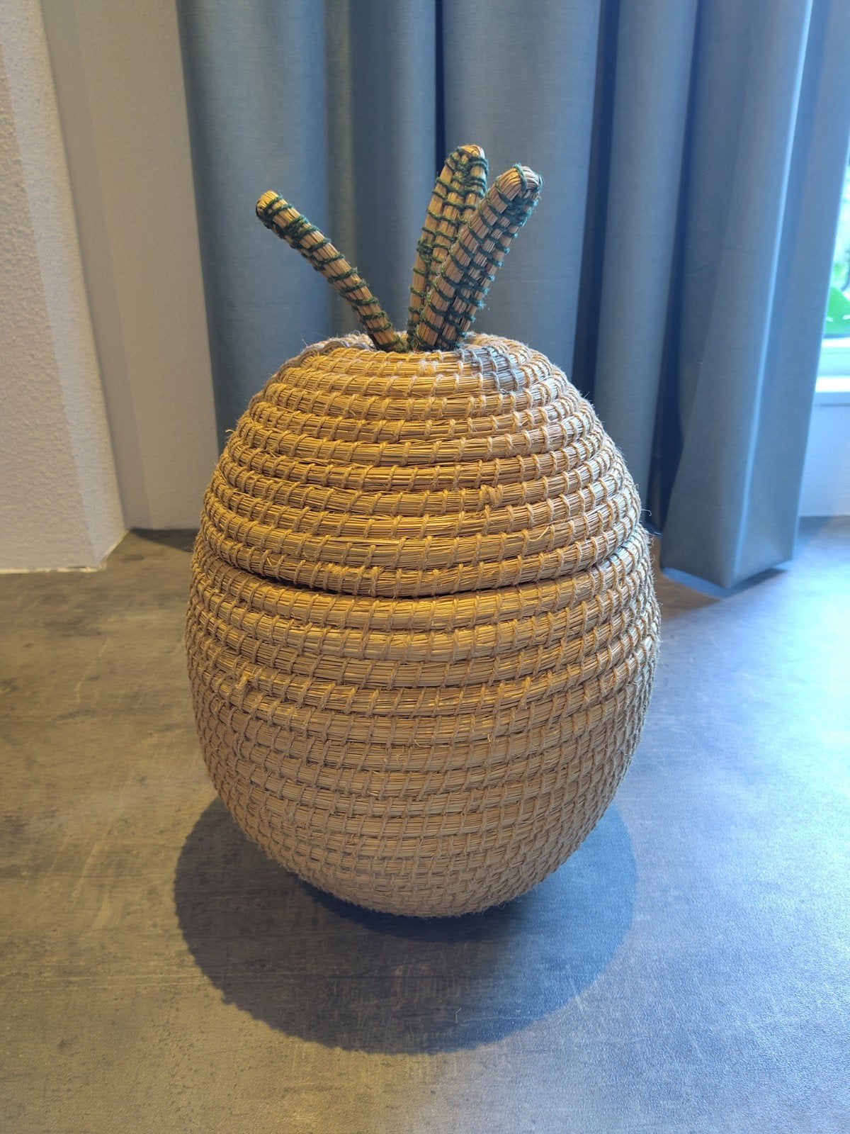 Opbergmand van natuurlijk materiaal, Overige materialen, Met deksel, Mand, Rond