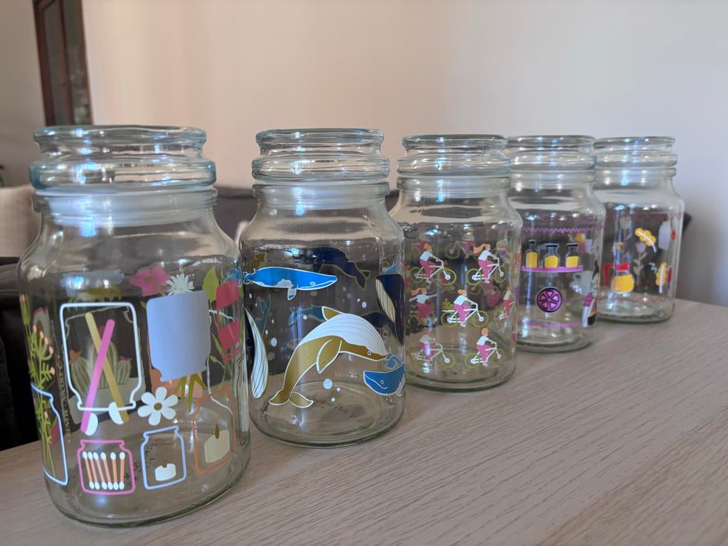 Douwe Egberts voorraadpotten - set van 5, Huis en Inrichting, Ophalen, Voorraadpot, Meerkleurig, Overige merken