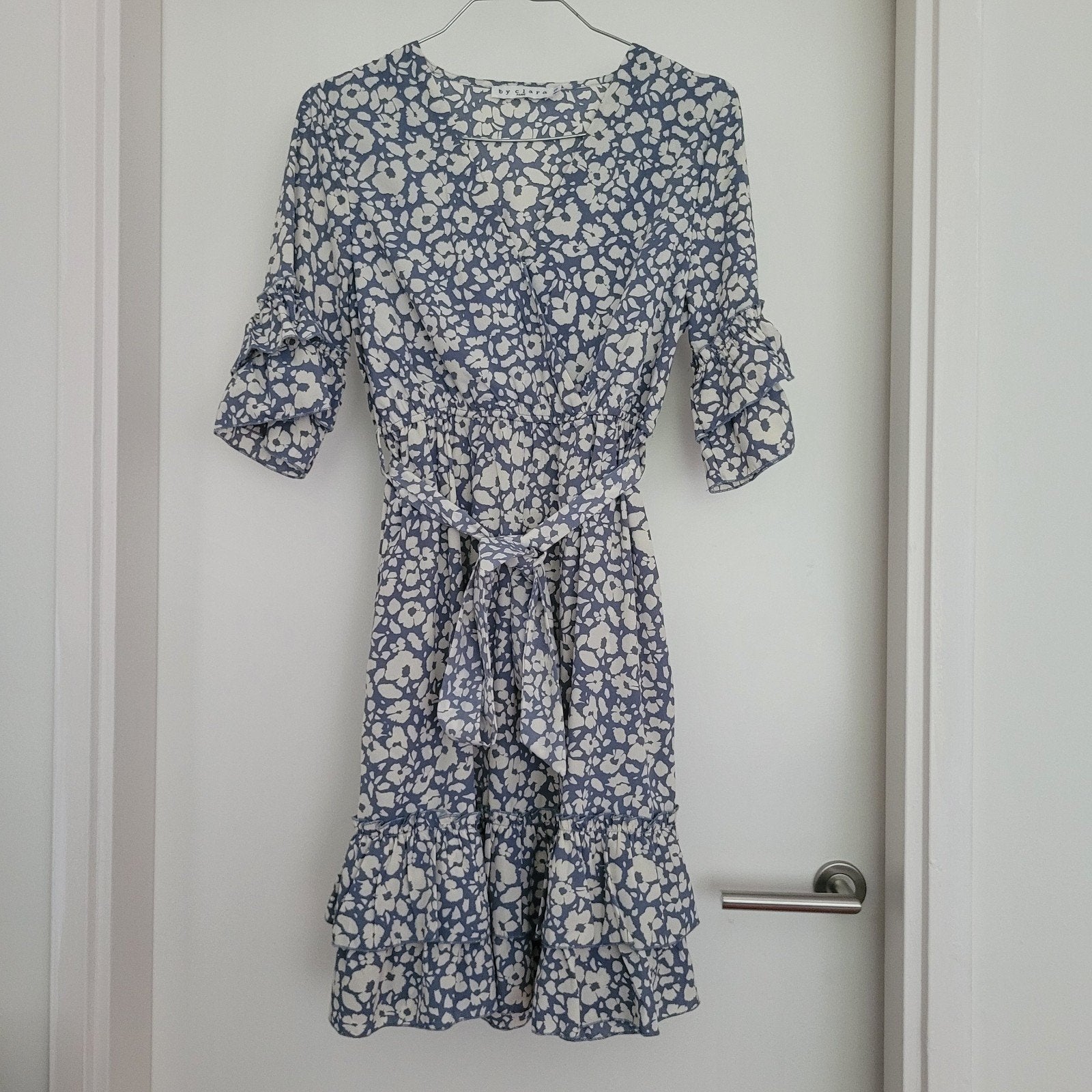 By Clara jurk met bloemenprint, Maat 38/40 (M), Blauw, Ophalen of Verzenden, Zo goed als nieuw