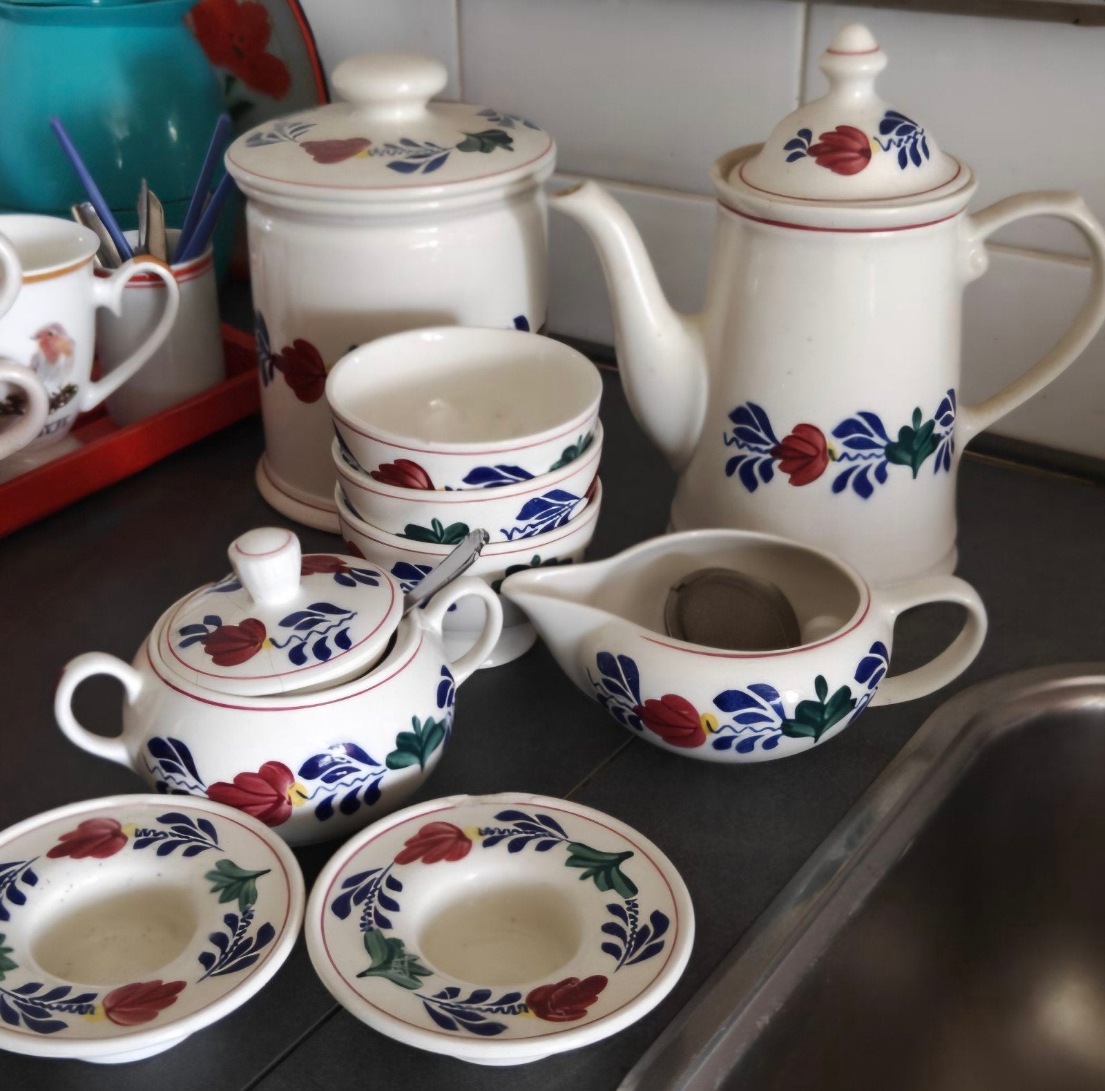 Vintage Delftsblauw servies set - Boerenbont stijl, Gebruikt, Keramiek, Landelijk/Boerenbont, Ophalen of Verzenden