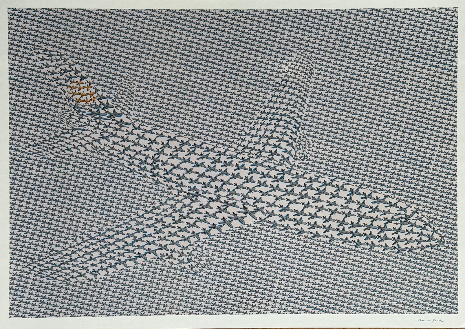 Thomas Bayrle - Zeefdruk - Lufthansa Vliegtuig - Gesigneerd, Antiek en Kunst, Kunst | Litho's en Zeefdrukken, Zeefdruk, Gesigneerd
