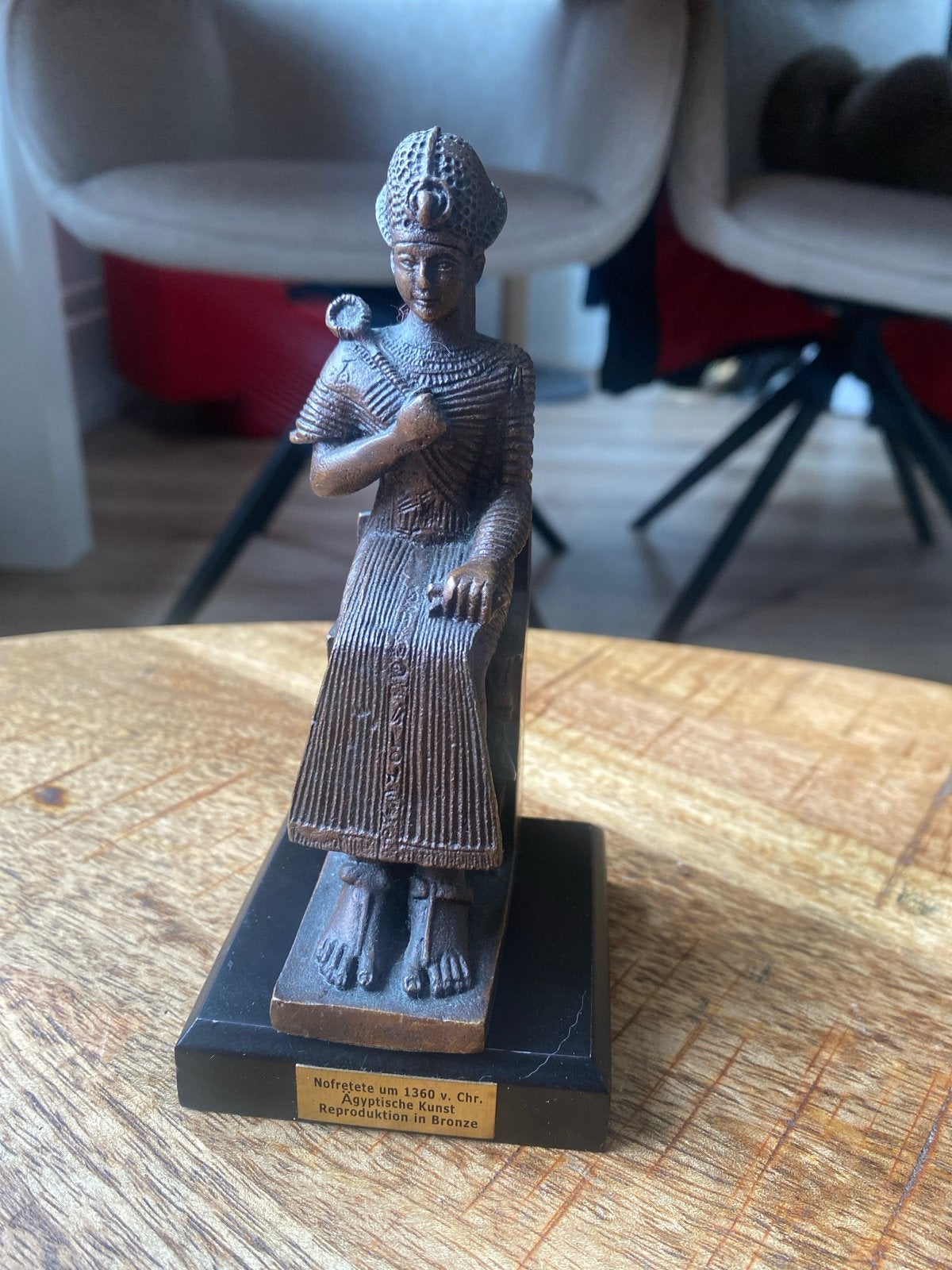 Bronzen beeldje Nefertete, Egyptische kunst reproductie, Minder dan 20 cm, Ophalen of Verzenden, Beeld, Bruin