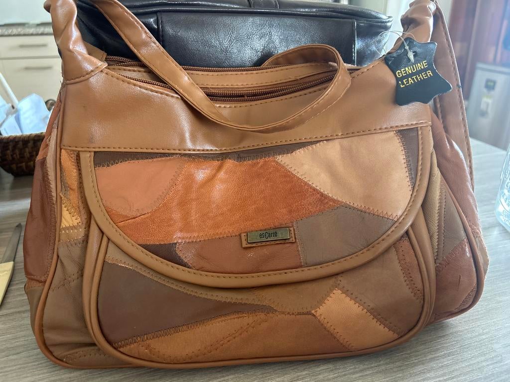 Esçarte leren tas, patchwork, Sieraden, Tassen en Uiterlijk, Tassen | Damestassen, Ophalen of Verzenden, Gebruikt, Bruin, Handtas