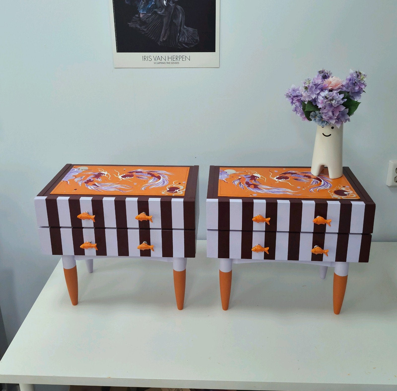 Unieke vintage handgeschilderde (nacht-)kastjes, Antiek en Kunst, Ophalen