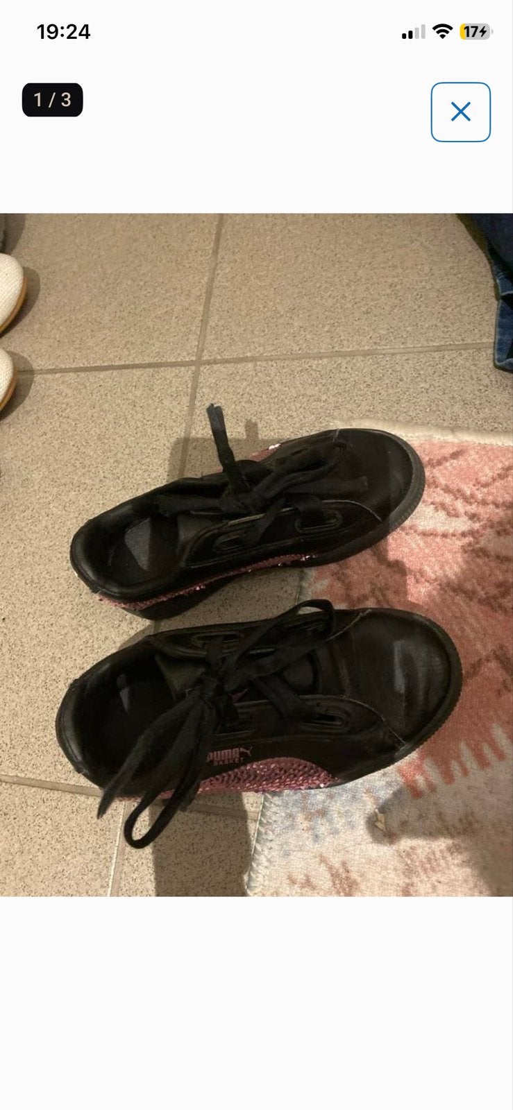 Puma sneakers zwart met roze glitters maat 29, Ophalen of Verzenden, Gebruikt, Meisje, Sportschoenen