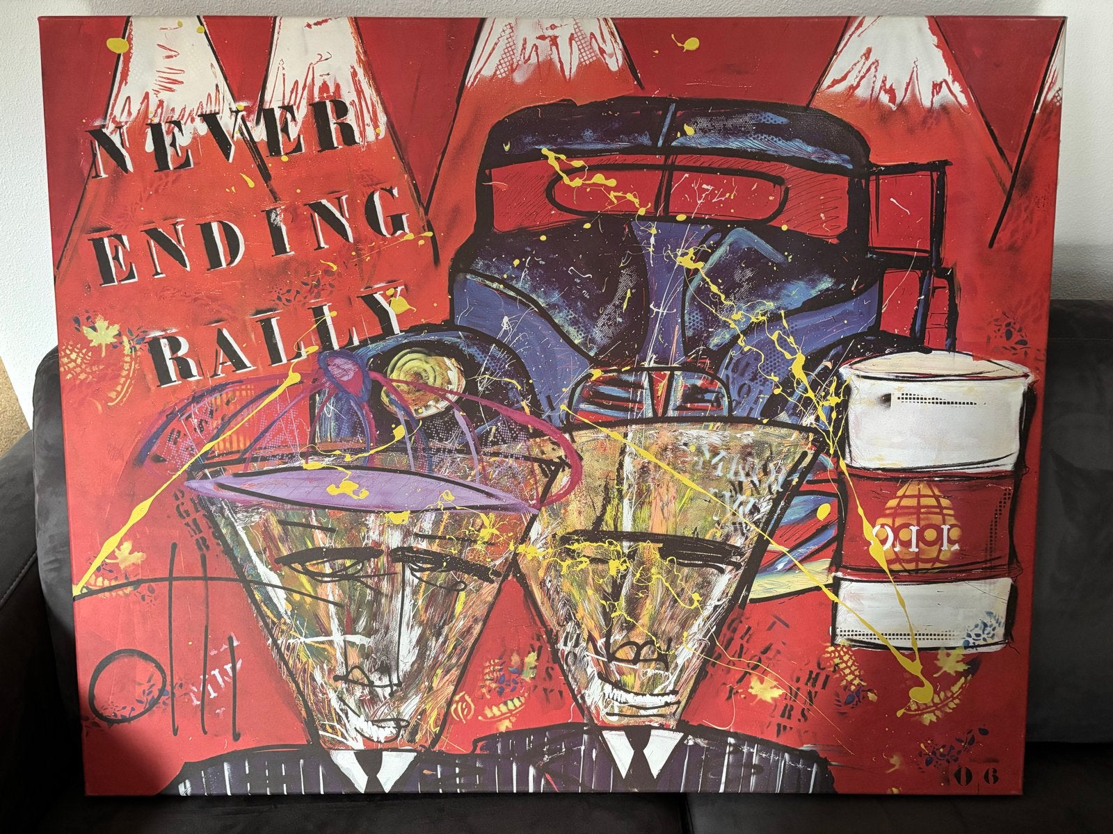 Modern schilderij 'Never Ending Rally' - Pop Art stijl, Antiek en Kunst, Kunst | Schilderijen | Modern, Ophalen, Gesigneerd, Textiel