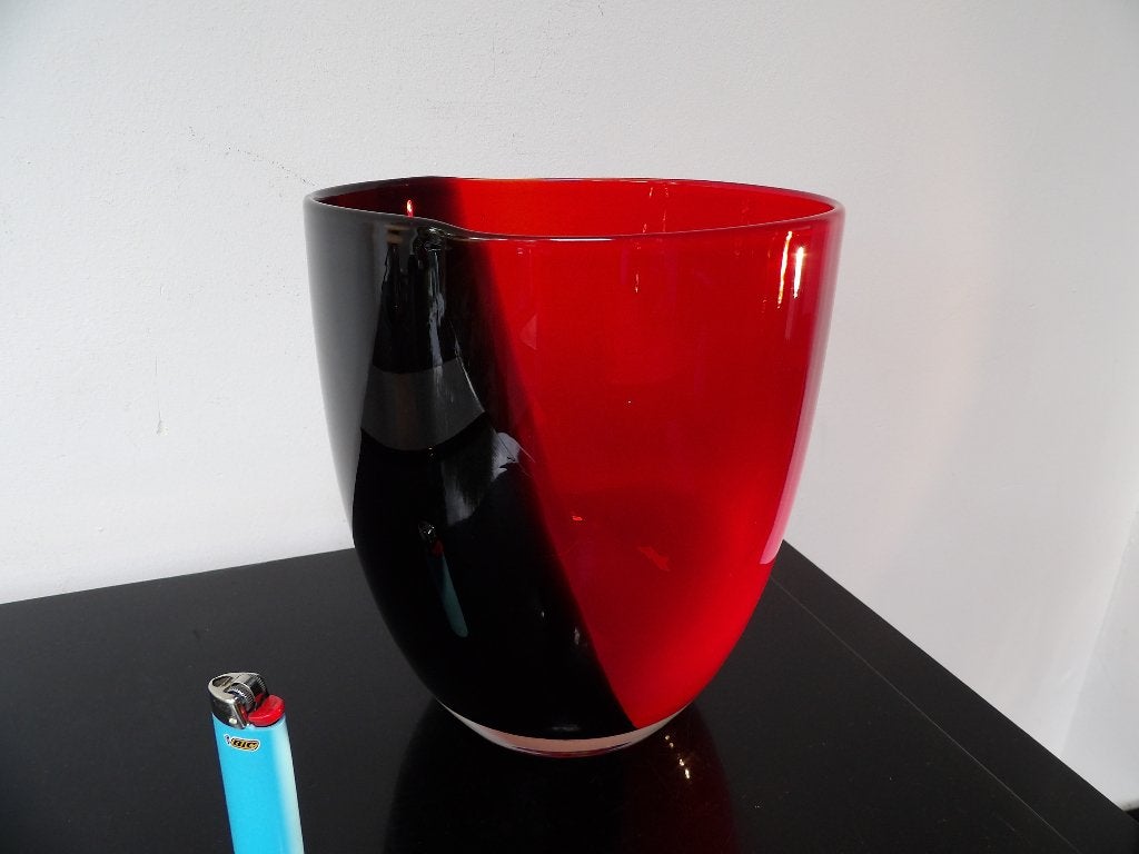 Grote Murano Vaas, rood/zwart, 80-er jaren, mondgeblazen, Ophalen of Verzenden