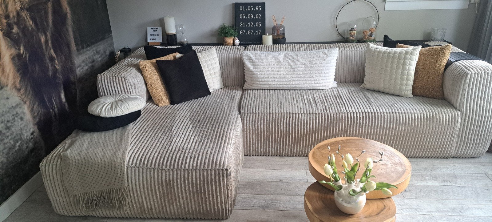 Woood bean bank ..grove rib ..naturel kleur, Ophalen, Gebruikt, Stof