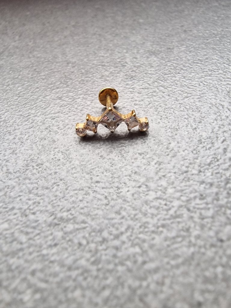 Titanium goud piercing diamantjes 1.2x6 mm labret, Ophalen of Verzenden, Zo goed als nieuw, Goud