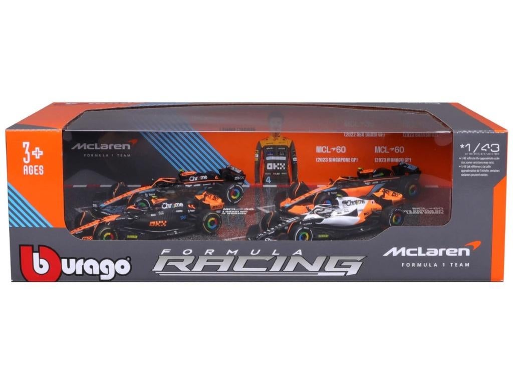 Bburago McLaren F1 Norris 4 auto's set / Schaal 1:43 / NIEUW, Hobby en Vrije tijd, Modelauto's | 1:43, Overige merken, Auto, Nieuw