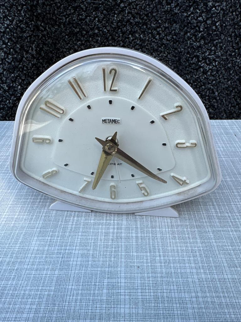 Vintage Metamec wekker - Wit, retro design, Ophalen of Verzenden