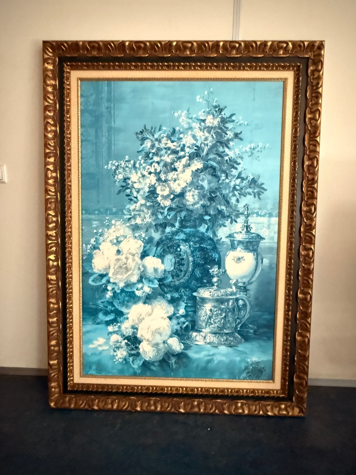 Schilderij met bloemen in zeer mooie lijst, Ophalen