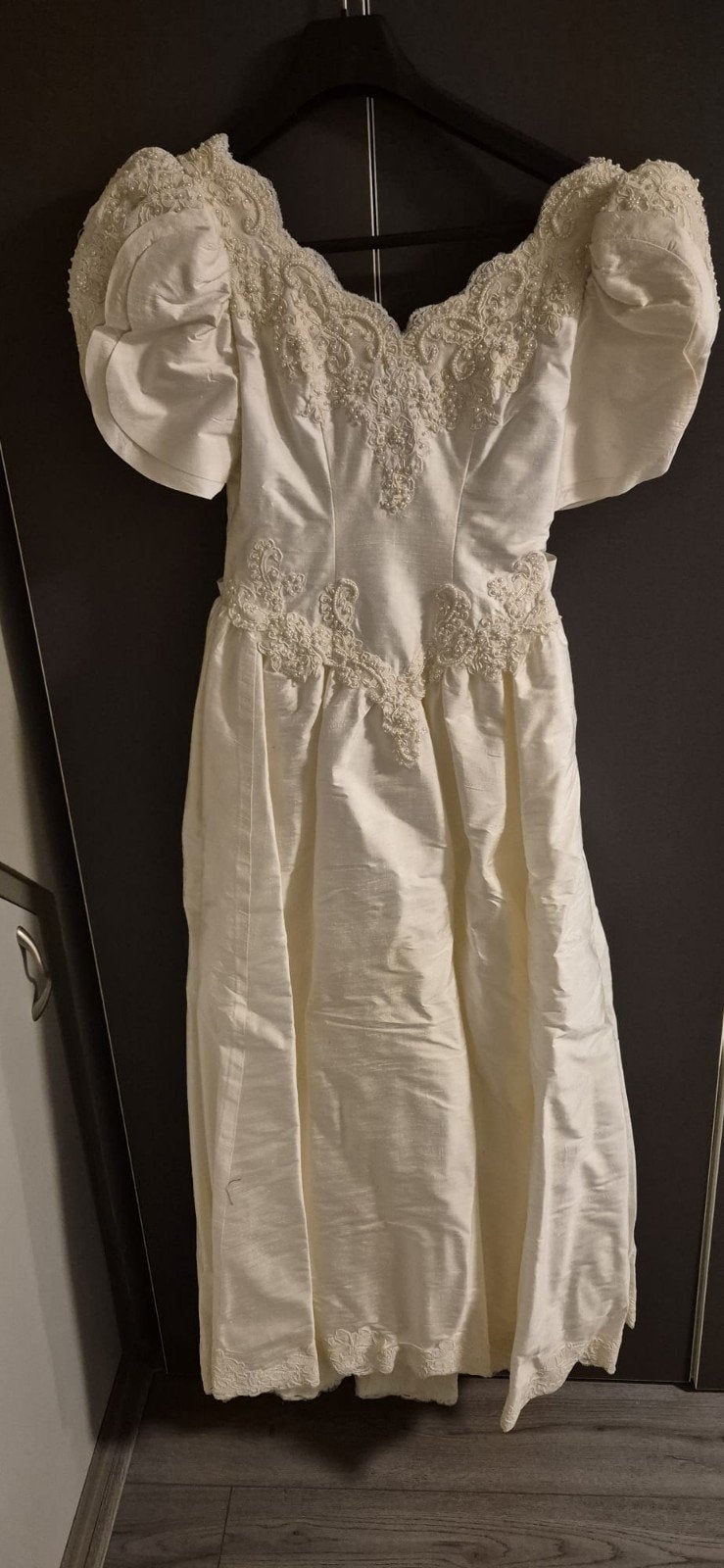 Vintage Zijden Trouwjurk met Hoed - Maat S/M, Ophalen, Trouwjurk, Wit, Onbekend
