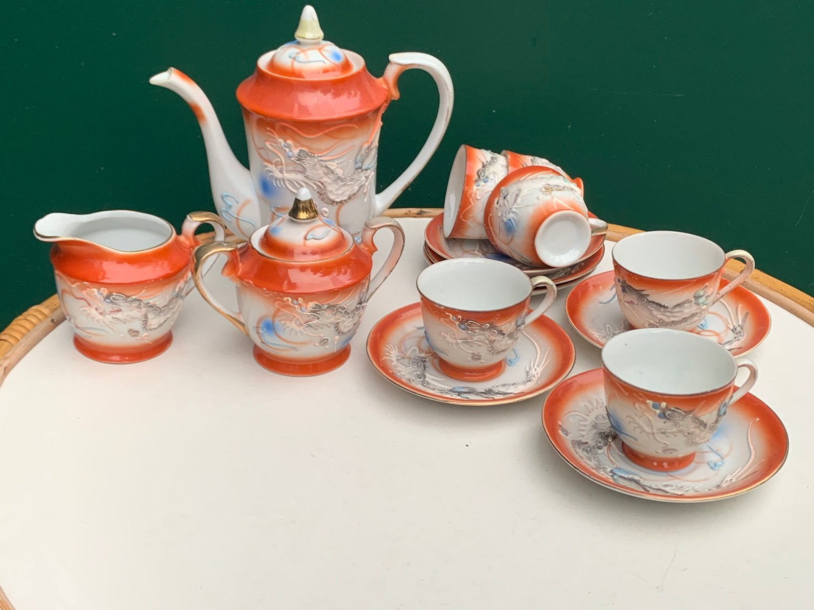 Japans Dragonware Theeservies,  Eierschaalporselein Geisha, Ophalen