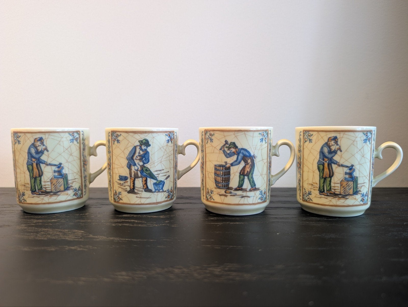 Set van 4 vintage Kronester Bavaria mokken met ambachtsliede, Ophalen of Verzenden