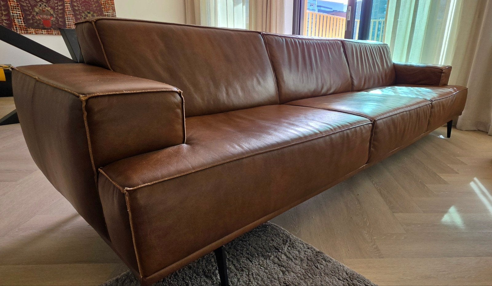 4 zits bank leder Nomad 4-zitsbank, Ophalen, 250 tot 300 cm, Gebruikt, Rechte bank