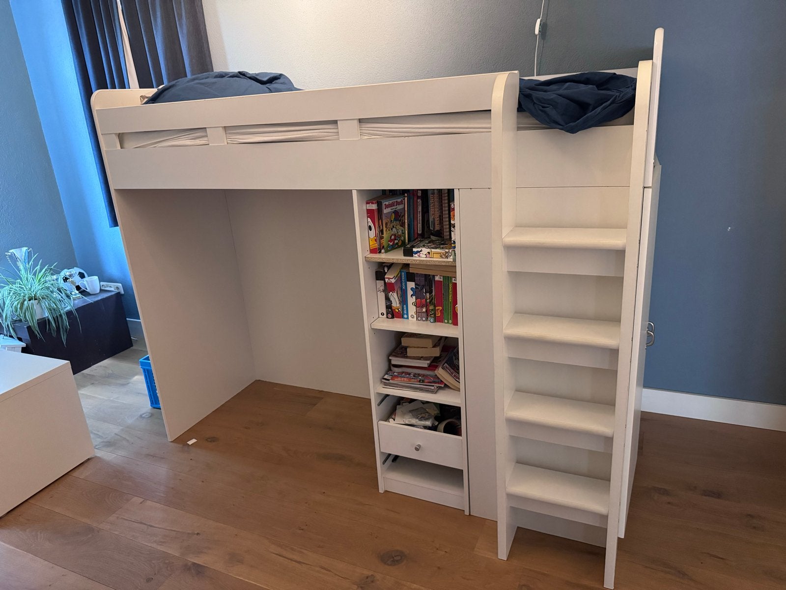 Hoogslaper met opbergruimte en bureau, Ophalen, Gebruikt, Eenpersoons, 200 cm