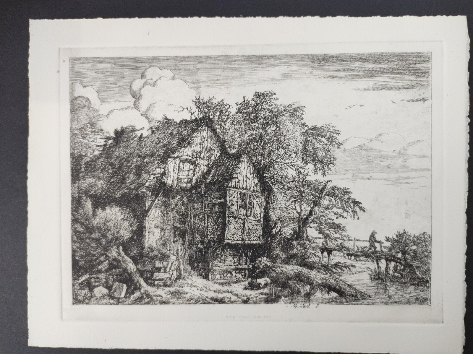 Pentekening van de Brug (het brugje) van Jacob van Ruisdael, Antiek en Kunst, Ophalen of Verzenden, 31 cm, 41 cm, Landschap