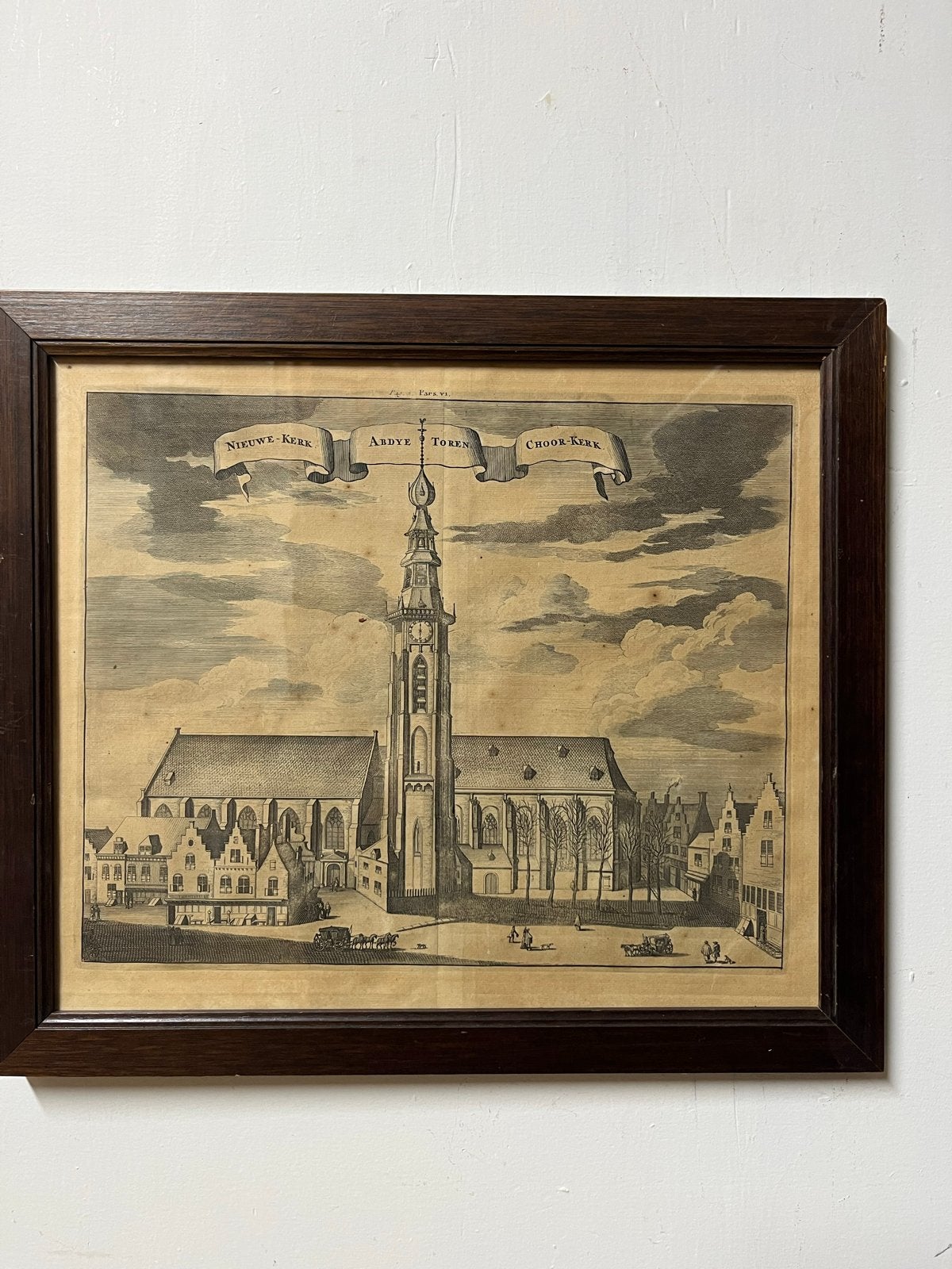 Antieke Gravure: Nieuwe Kerk, Abdye Toren, Middelburg, Antiek en Kunst, Met tekst, Architectuur, Ophalen of Verzenden, Gravure