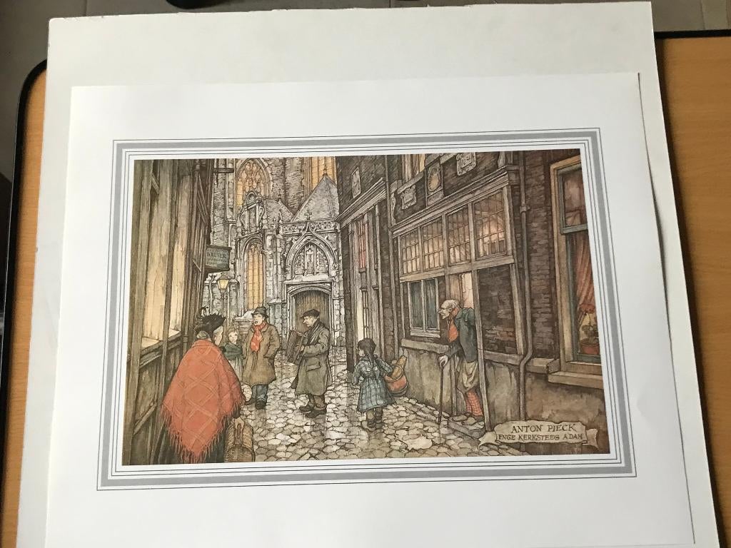Anton Pieck prent Enge Kerksteeg Amsterdam. etc, Ophalen of Verzenden, Zo goed als nieuw, Voor 1940, Prent