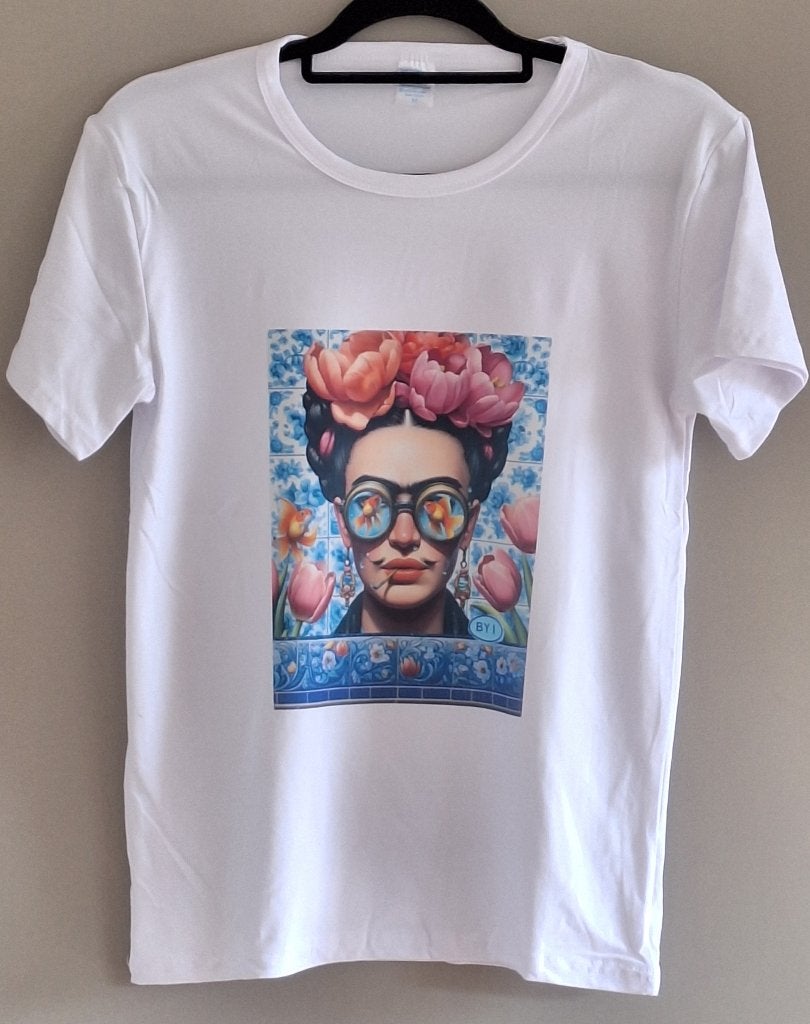 t-shirt korte mouw FRIDA Kahlo duikbril vissen Delfts blauw, Maat 38/40 (M), Wit, Nieuw, Ophalen of Verzenden