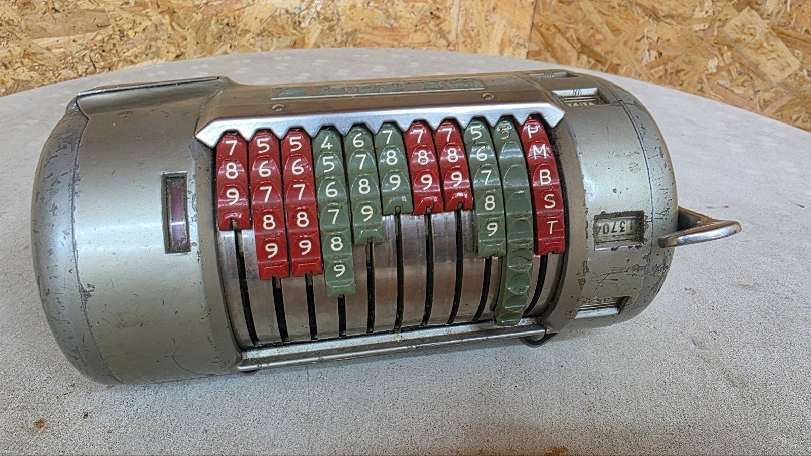 Vintage ELMAEX mechanische rekenmachine – antiek kantoormach, Ophalen of Verzenden, Gebruikt