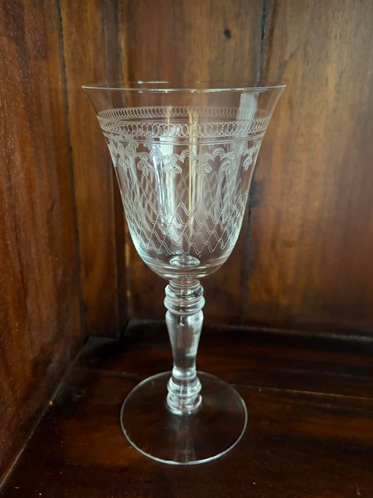Antiek Bohemia Kristallen Wijnglas – Geëtst Pall Mall Design, Ophalen of Verzenden